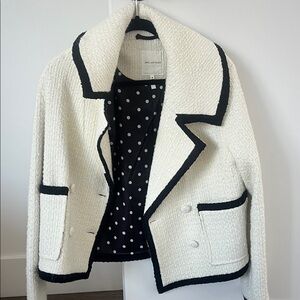 Avec Les Filles Cream Bouclé Blazer with Black Trim